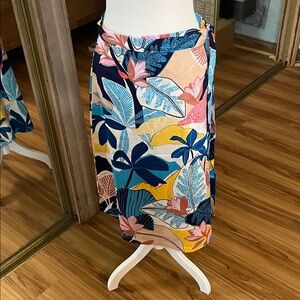 A New Day Tropical Print Skirt - Pink and Blue